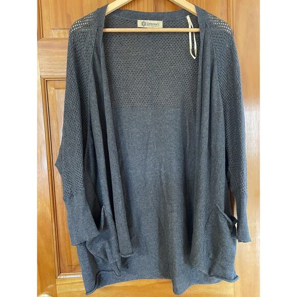 Democracy Womens Cardigan Size M blue long open front buttons on sleeves pockets - Picture 1 of 9